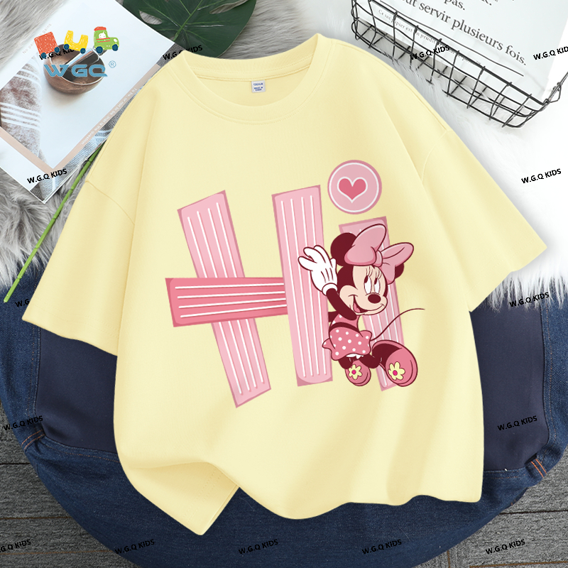 W.G.Q Áo thun bé gái，vải Cotton nguyên chất mềm mại thấm mồ hôi thoáng khí thân thiện với da, với