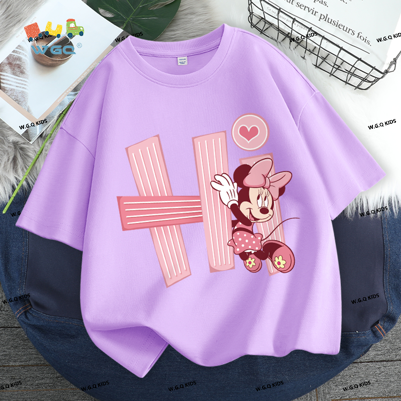 W.G.Q Áo thun bé gái，vải Cotton nguyên chất mềm mại thấm mồ hôi thoáng khí thân thiện với da, với