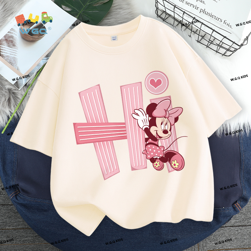 W.G.Q Áo thun bé gái，vải Cotton nguyên chất mềm mại thấm mồ hôi thoáng khí thân thiện với da, với