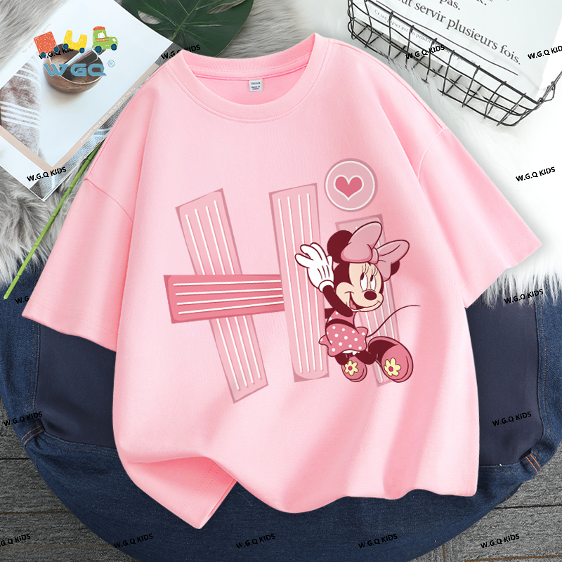 W.G.Q Áo thun bé gái，vải Cotton nguyên chất mềm mại thấm mồ hôi thoáng khí thân thiện với da, với