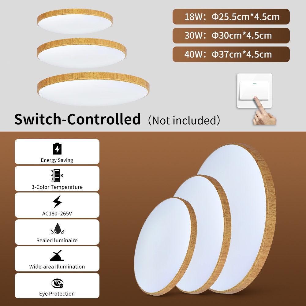 CANMEIJIA Đèn trần âm thanh Led 3 màu Đèn ống trần hình tròn siêu mỏng 30 / 40 / 60W Siêu sáng cho phòng khách / phòng ngủ / phòng tắm Chiếu sáng gia đình 220V