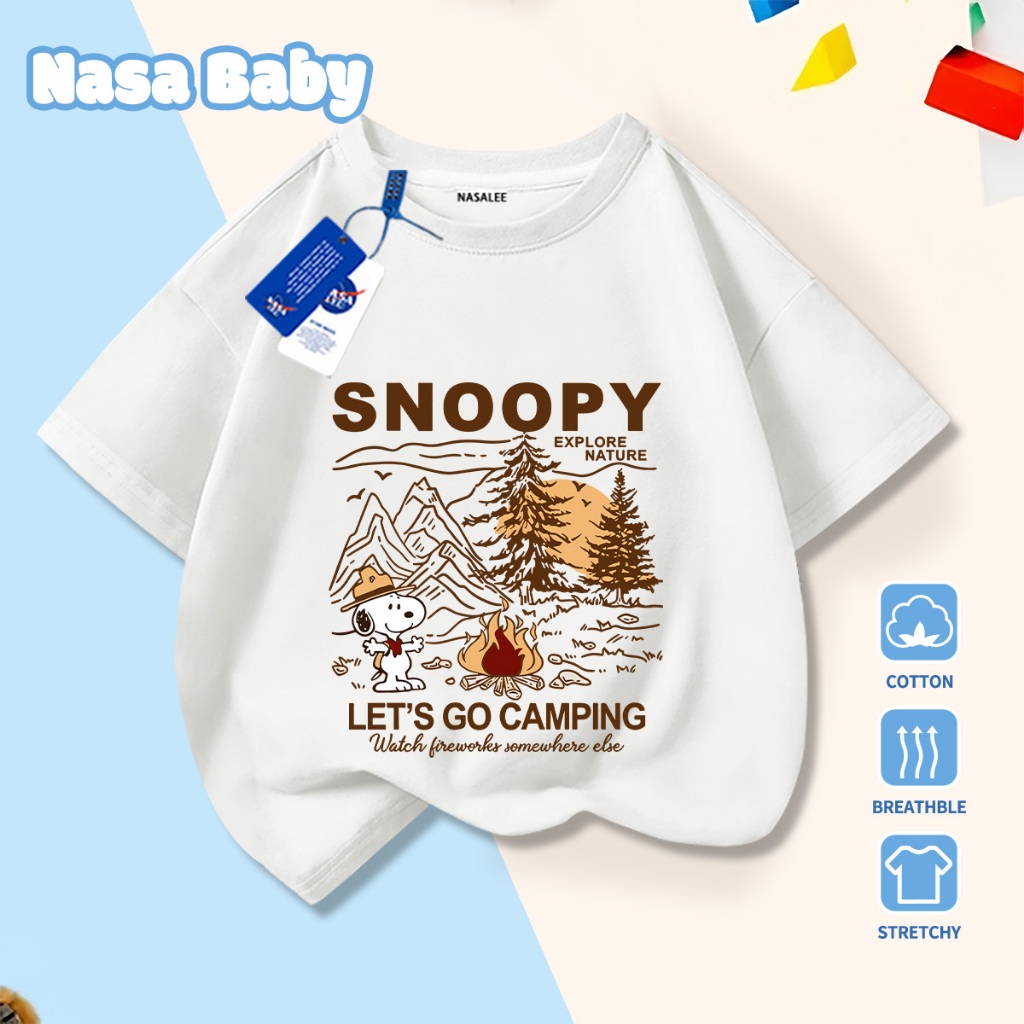NASA Pure Cotton Tay Ngắn 2026 Phong Cách Mới Trẻ Em Tay Ngắn Mềm Mại Thoải Mái Thời Trang Cắm Trại Họa Tiết