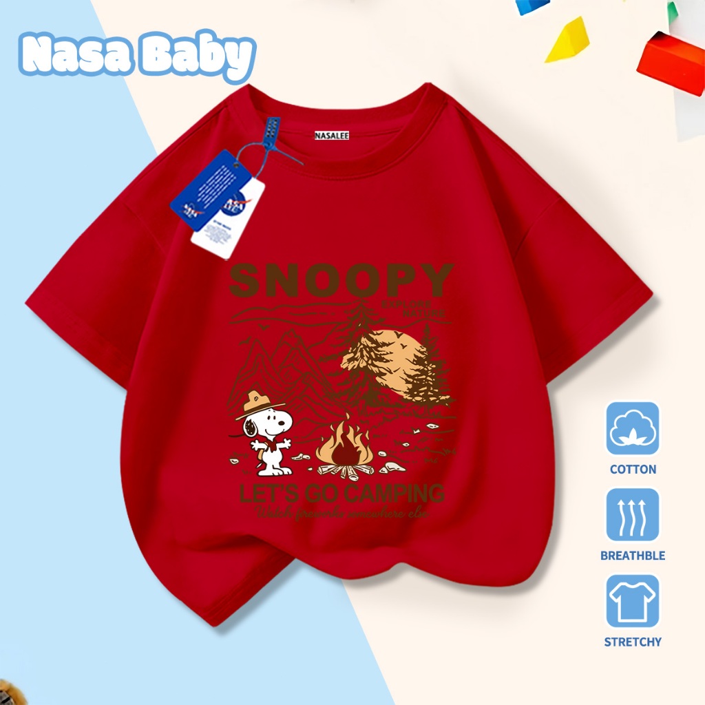 NASA Pure Cotton Tay Ngắn 2026 Phong Cách Mới Trẻ Em Tay Ngắn Mềm Mại Thoải Mái Thời Trang Cắm Trại Họa Tiết