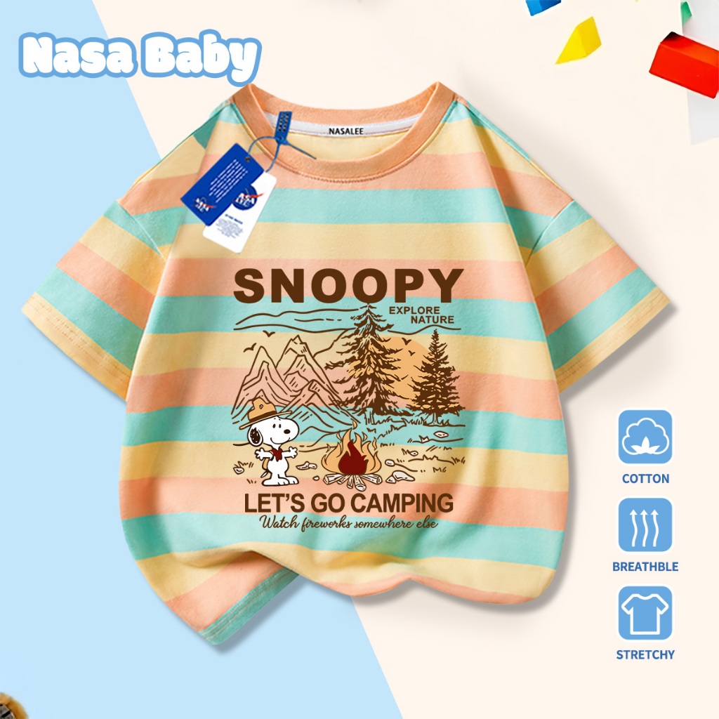 NASA Pure Cotton Tay Ngắn 2026 Phong Cách Mới Trẻ Em Tay Ngắn Mềm Mại Thoải Mái Thời Trang Cắm Trại Họa Tiết