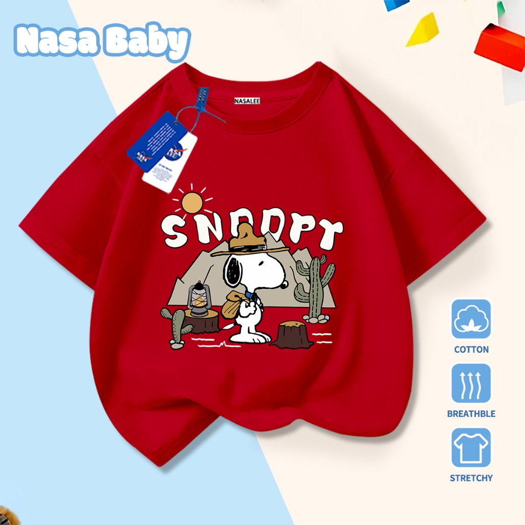 NASA Pure Cotton Tay Ngắn 2026 Phong Cách Mới Trẻ Em Tay Ngắn Mềm Mại Thoải Mái Thời Trang Họa Tiết Snoopy