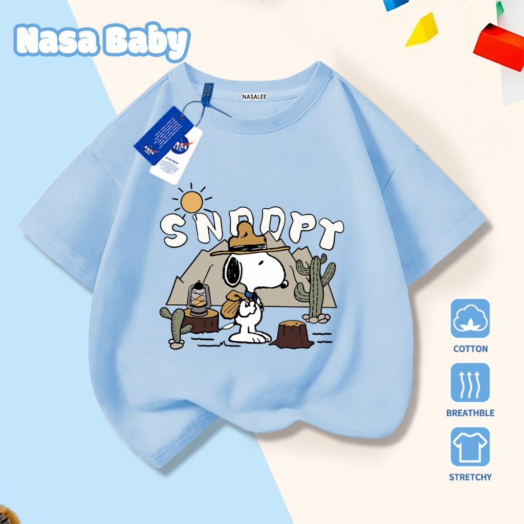 NASA Pure Cotton Tay Ngắn 2026 Phong Cách Mới Trẻ Em Tay Ngắn Mềm Mại Thoải Mái Thời Trang Họa Tiết Snoopy
