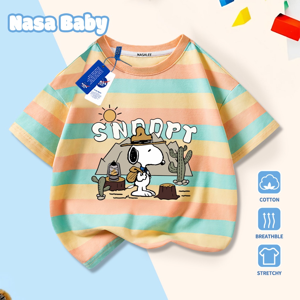 NASA Pure Cotton Tay Ngắn 2026 Phong Cách Mới Trẻ Em Tay Ngắn Mềm Mại Thoải Mái Thời Trang Họa Tiết Snoopy