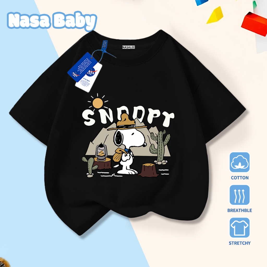 NASA Pure Cotton Tay Ngắn 2026 Phong Cách Mới Trẻ Em Tay Ngắn Mềm Mại Thoải Mái Thời Trang Họa Tiết Snoopy