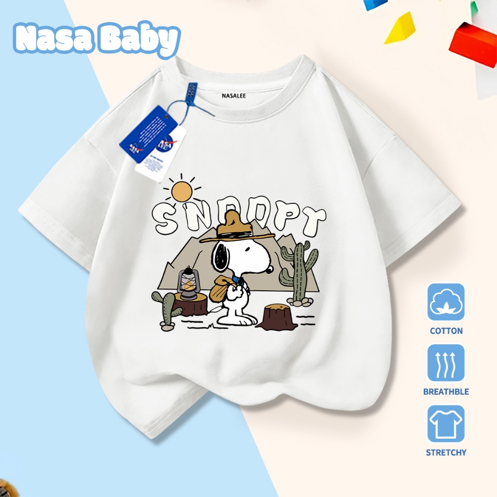 NASA Pure Cotton Tay Ngắn 2026 Phong Cách Mới Trẻ Em Tay Ngắn Mềm Mại Thoải Mái Thời Trang Họa Tiết Snoopy