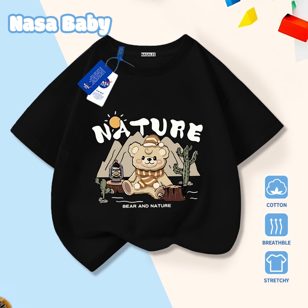 NASA Pure Cotton Tay Ngắn 2026 Phong Cách Mới Trẻ Em Tay Ngắn Mềm Mại Thoải Mái Thời Trang Họa Tiết Gấu Hoang Dã