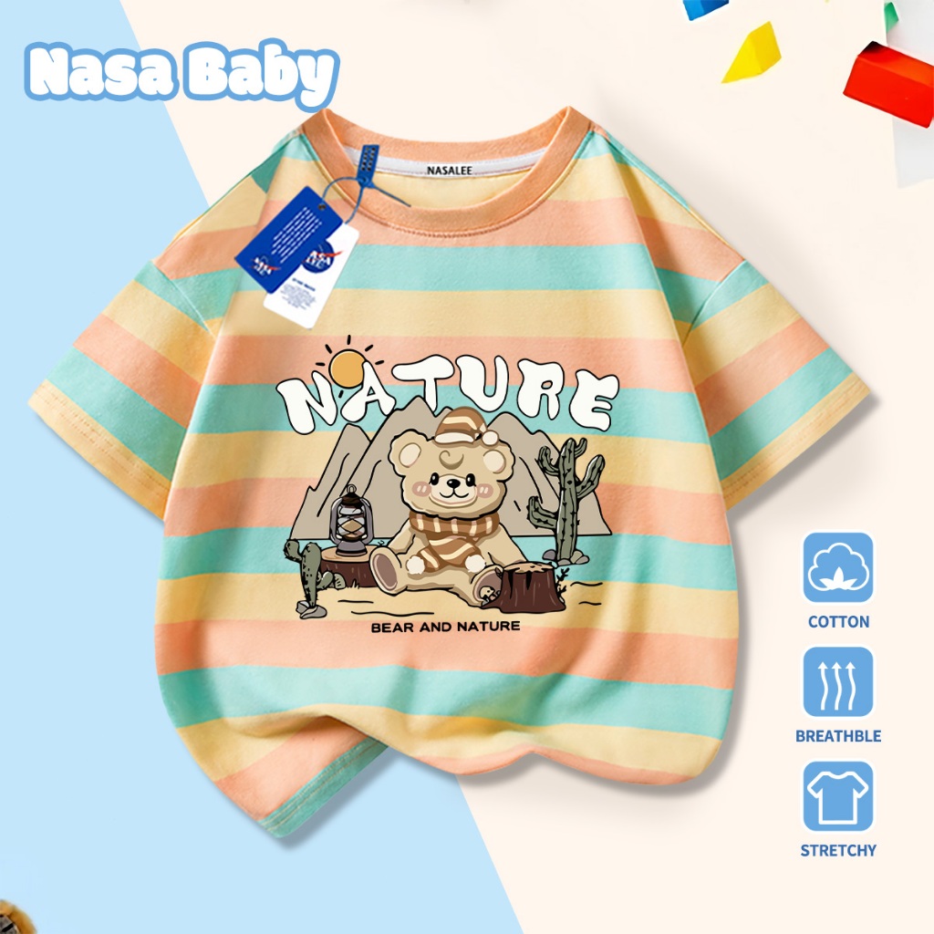 NASA Pure Cotton Tay Ngắn 2026 Phong Cách Mới Trẻ Em Tay Ngắn Mềm Mại Thoải Mái Thời Trang Họa Tiết Gấu Hoang Dã