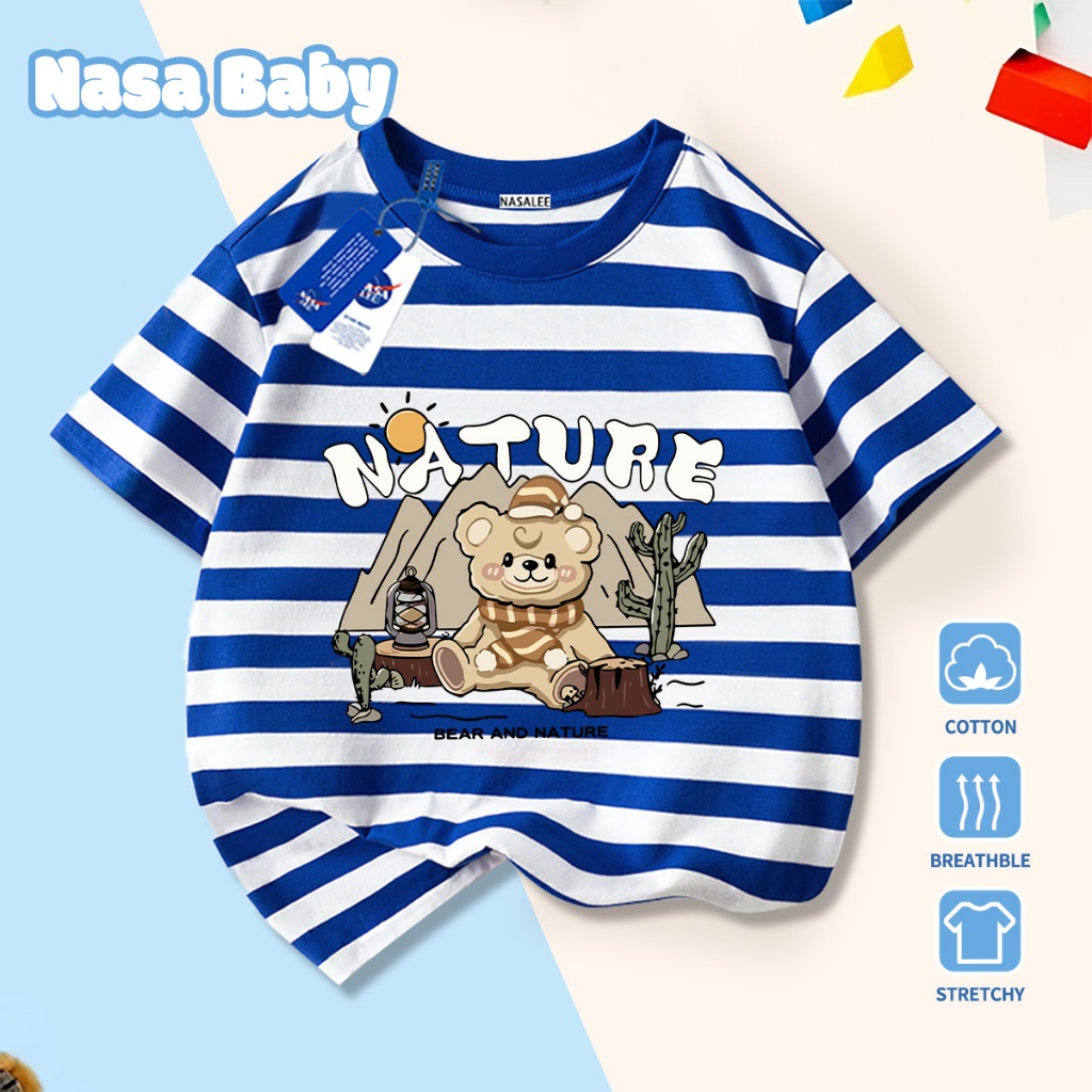 NASA Pure Cotton Tay Ngắn 2026 Phong Cách Mới Trẻ Em Tay Ngắn Mềm Mại Thoải Mái Thời Trang Họa Tiết Gấu Hoang Dã