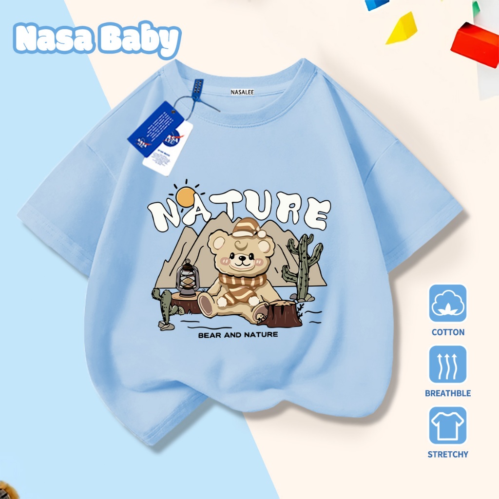 NASA Pure Cotton Tay Ngắn 2026 Phong Cách Mới Trẻ Em Tay Ngắn Mềm Mại Thoải Mái Thời Trang Họa Tiết Gấu Hoang Dã