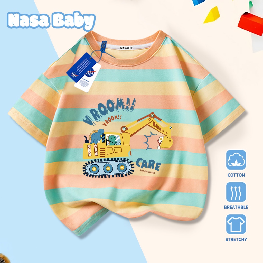 NASA Pure Cotton Tay Ngắn 2026 Phong Cách Mới Trẻ Em Tay Ngắn Mềm Mại Thoải Mái Thời Trang Mẫu Máy Xúc