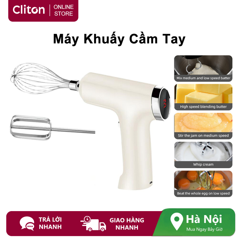 Máy trộn thực phẩm điện không dây Cliton Máy đánh trứng cầm tay Điều chỉnh tốc độ 3 tốc độ Trộn tốc độ cao HM-8816