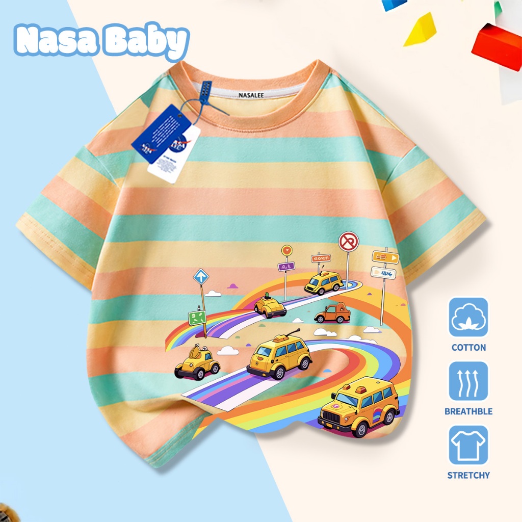 NASA Pure Cotton Tay Ngắn 2026 Phong Cách Mới Trẻ Em Tay Ngắn Mềm Mại Thoải Mái Thời Trang Năm Ngựa Họa Tiết