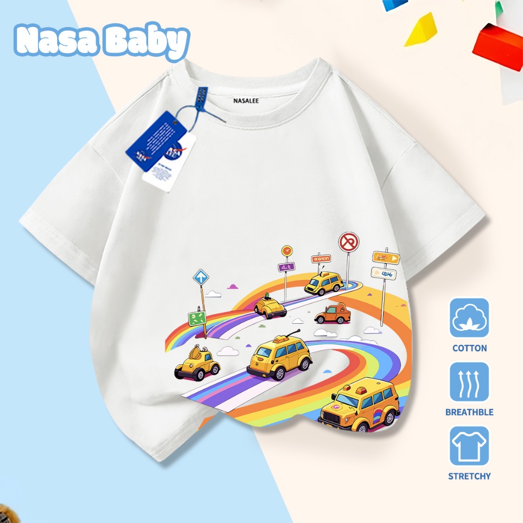 NASA Pure Cotton Tay Ngắn 2026 Phong Cách Mới Trẻ Em Tay Ngắn Mềm Mại Thoải Mái Thời Trang Năm Ngựa Họa Tiết