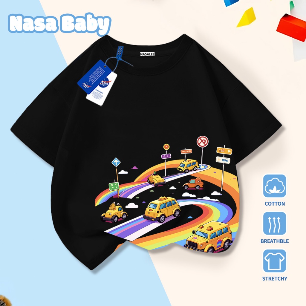 NASA Pure Cotton Tay Ngắn 2026 Phong Cách Mới Trẻ Em Tay Ngắn Mềm Mại Thoải Mái Thời Trang Năm Ngựa Họa Tiết