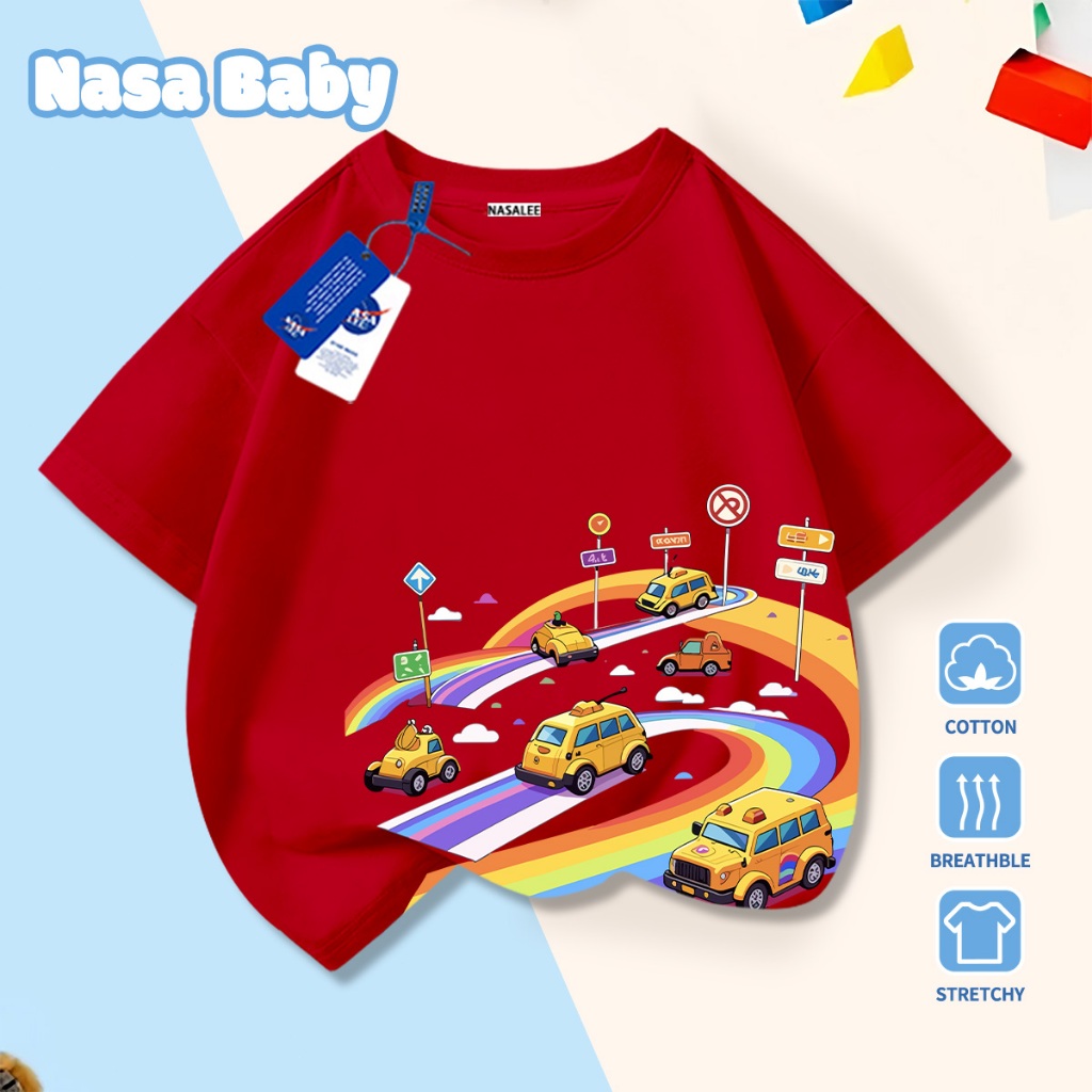 NASA Pure Cotton Tay Ngắn 2026 Phong Cách Mới Trẻ Em Tay Ngắn Mềm Mại Thoải Mái Thời Trang Năm Ngựa Họa Tiết