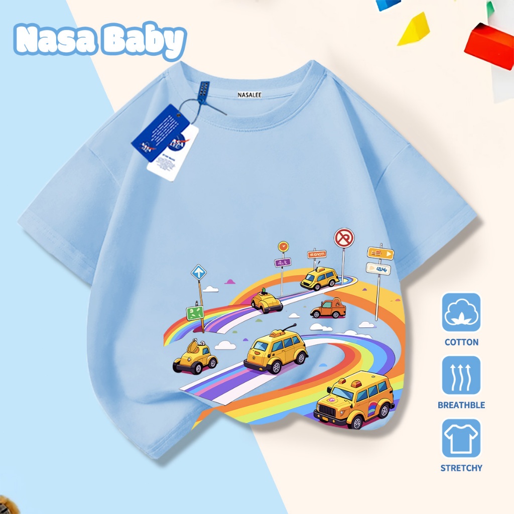 NASA Pure Cotton Tay Ngắn 2026 Phong Cách Mới Trẻ Em Tay Ngắn Mềm Mại Thoải Mái Thời Trang Năm Ngựa Họa Tiết