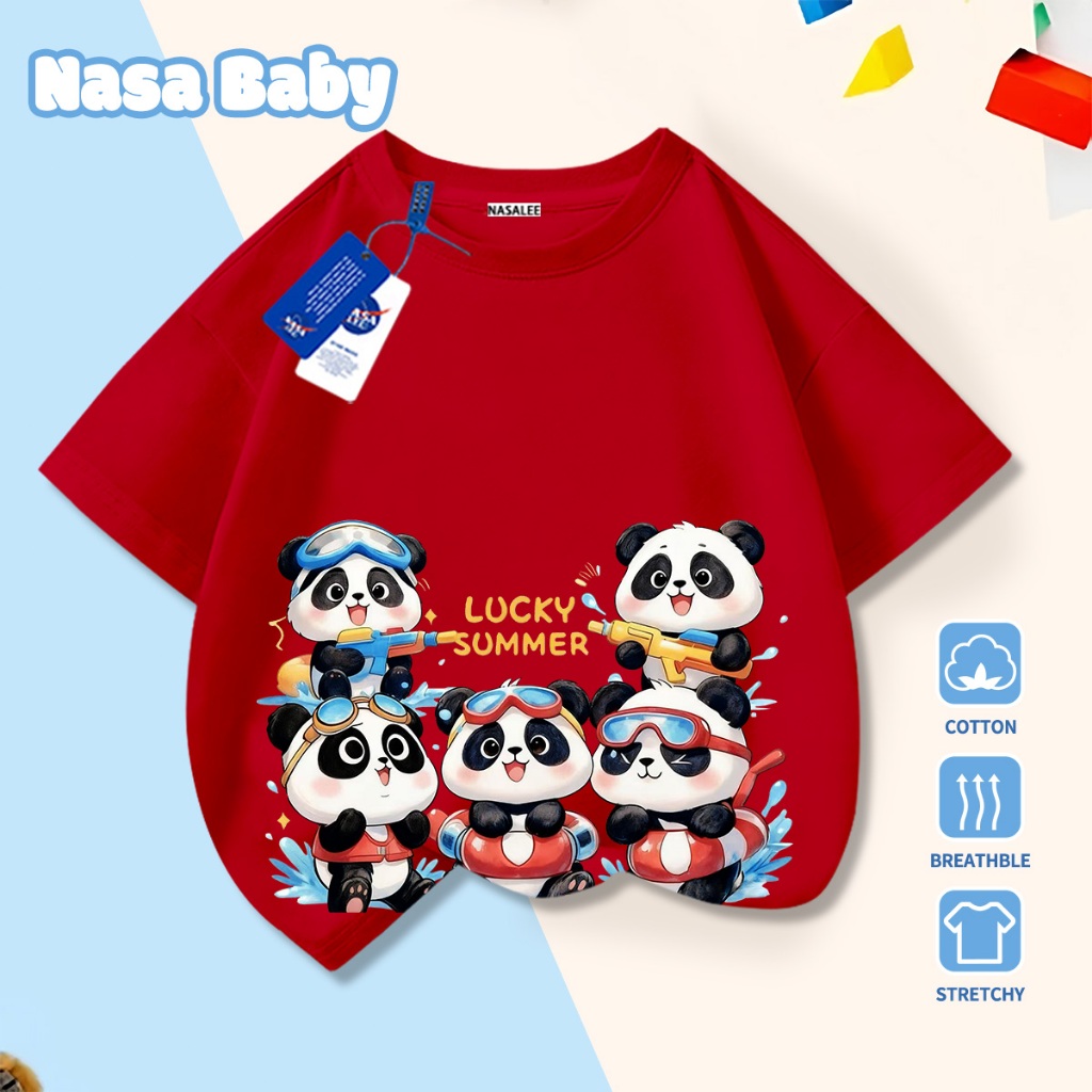 NASA Pure Cotton Tay Ngắn 2026 Phong Cách Mới Trẻ Em Tay Ngắn Mềm Mại Thoải Mái Thời Trang Họa Tiết Gấu Trúc
