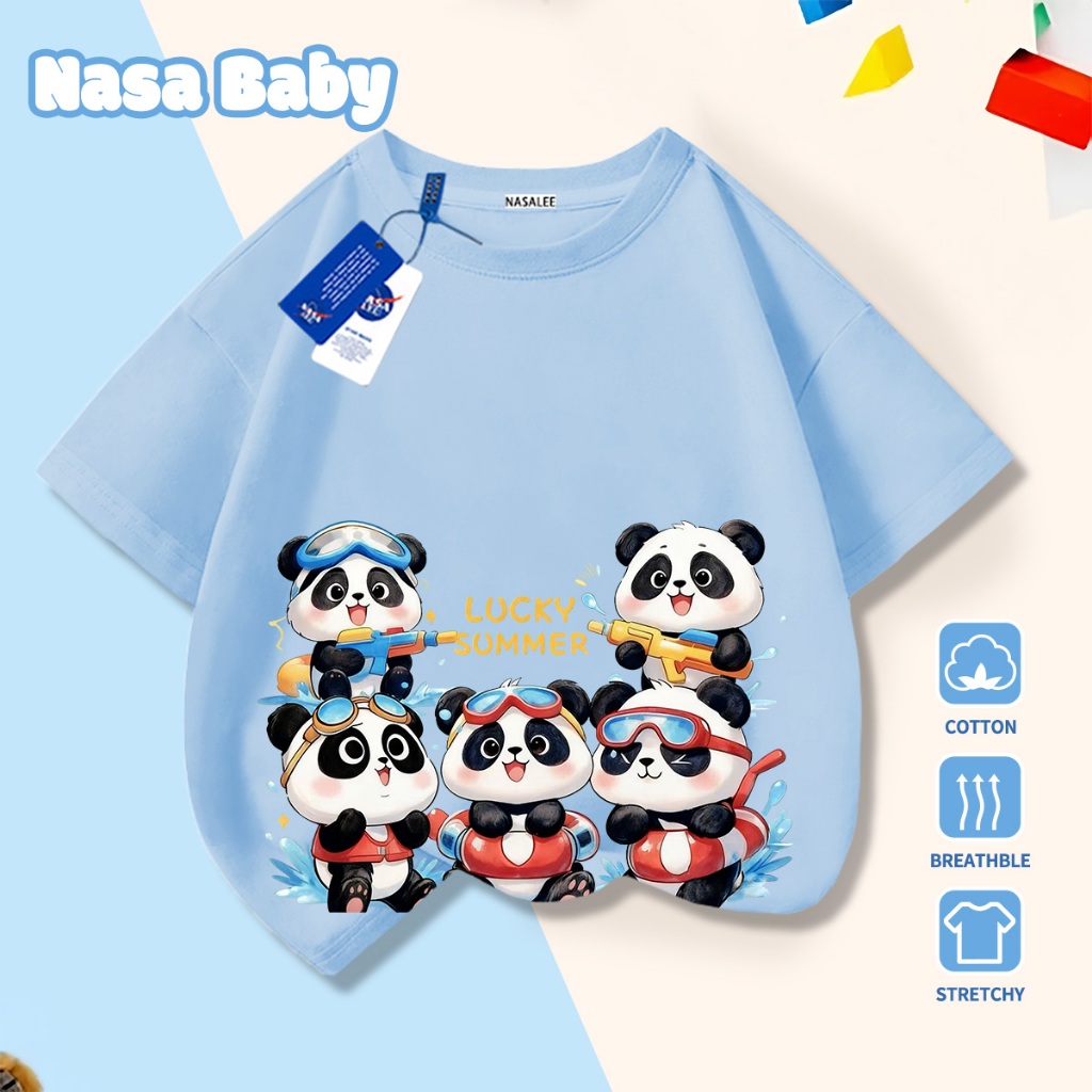 NASA Pure Cotton Tay Ngắn 2026 Phong Cách Mới Trẻ Em Tay Ngắn Mềm Mại Thoải Mái Thời Trang Họa Tiết Gấu Trúc