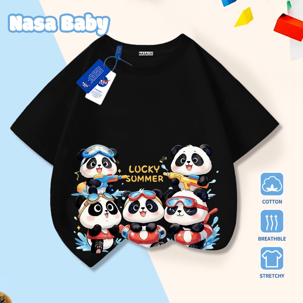 NASA Pure Cotton Tay Ngắn 2026 Phong Cách Mới Trẻ Em Tay Ngắn Mềm Mại Thoải Mái Thời Trang Họa Tiết Gấu Trúc