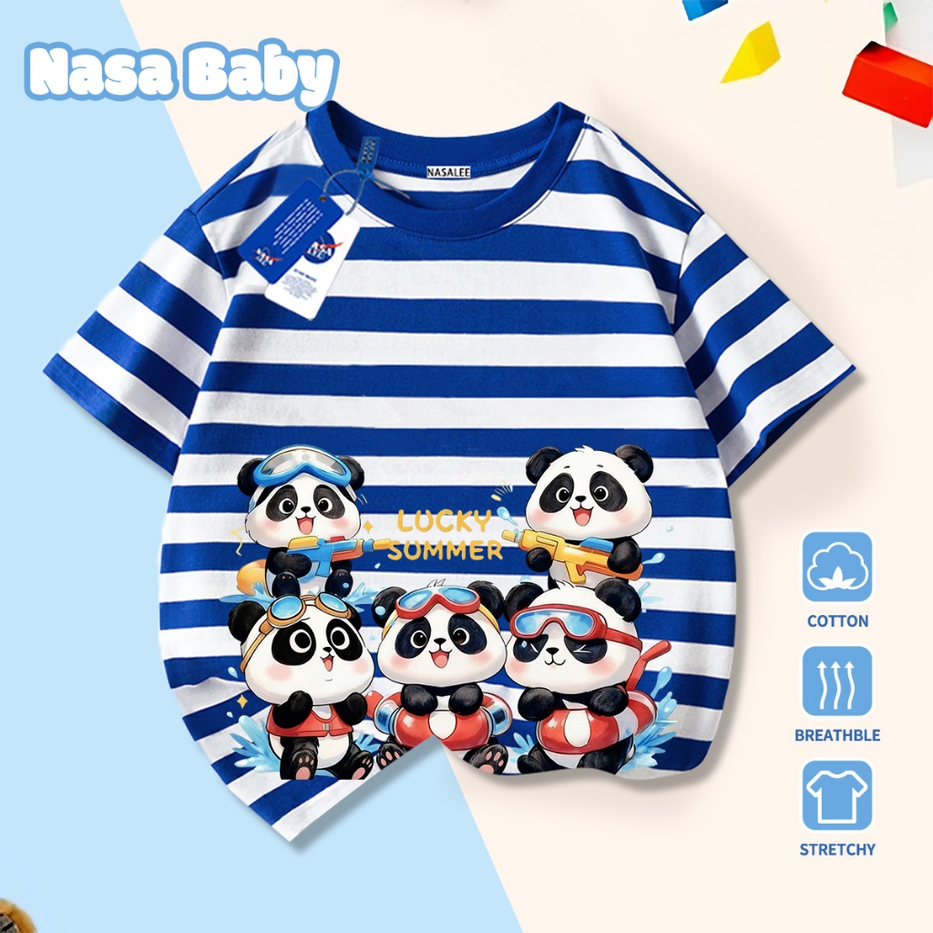 NASA Pure Cotton Tay Ngắn 2026 Phong Cách Mới Trẻ Em Tay Ngắn Mềm Mại Thoải Mái Thời Trang Họa Tiết Gấu Trúc