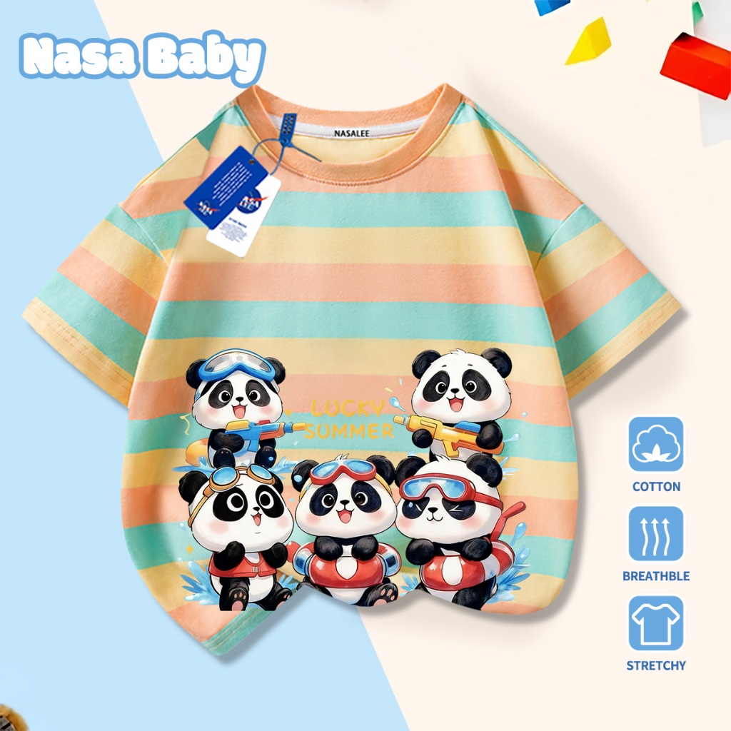NASA Pure Cotton Tay Ngắn 2026 Phong Cách Mới Trẻ Em Tay Ngắn Mềm Mại Thoải Mái Thời Trang Họa Tiết Gấu Trúc