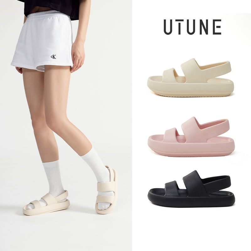 UTUNE Dép sandal nữ đế dày 4cm siêu êm phong cách tối giản mùa hè chất liệu EVA chống trượt chống nước đi được dưới nước phù hợp đi biển dạo phố đế bằng không gây đau chân