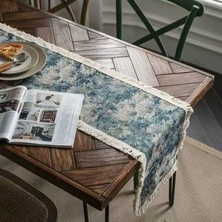 American Retro Fabric Table Runner – Monet Garden / Hoa hướng dương / Bồ công anh / Kingfisher Jacquard, để ăn / Bàn cà phê / Tủ TV