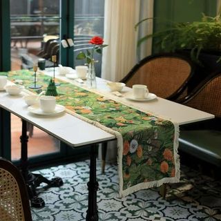 American Retro Fabric Table Runner – Monet Garden / Hoa hướng dương / Bồ công anh / Kingfisher Jacquard, để ăn / Bàn cà phê / Tủ TV