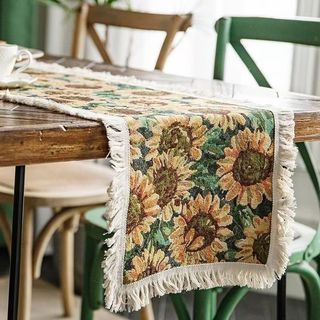 American Retro Fabric Table Runner – Monet Garden / Hoa hướng dương / Bồ công anh / Kingfisher Jacquard, để ăn / Bàn cà phê / Tủ TV
