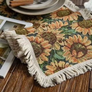 American Retro Fabric Table Runner – Monet Garden / Hoa hướng dương / Bồ công anh / Kingfisher Jacquard, để ăn / Bàn cà phê / Tủ TV