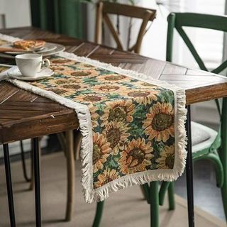 American Retro Fabric Table Runner – Monet Garden / Hoa hướng dương / Bồ công anh / Kingfisher Jacquard, để ăn / Bàn cà phê / Tủ TV