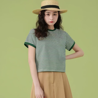 Áo thuncrop sọc xanh nữ, tay ngắn vừa vặn, phù hợp mùa hè