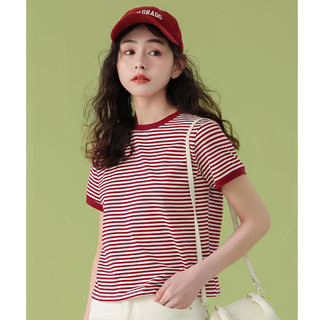 Áo thun croptop sọc đỏ trắng, dáng rộng vừa vặn, phù hợp dạo phố mùa hè