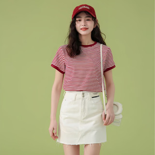 Áo thun croptop sọc đỏ trắng, dáng rộng vừa vặn, phù hợp dạo phố mùa hè
