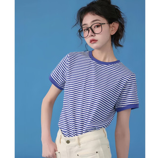 Áo thun sọc xanh trắng dành cho nữ,crop top tay ngắn dáng rộng, phù hợp dạo phố mùa hè