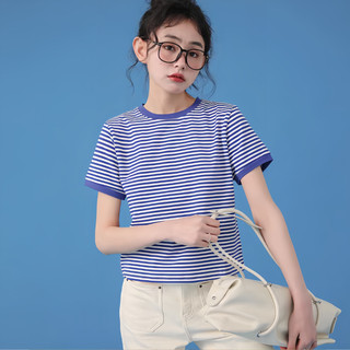 Áo thun sọc xanh trắng dành cho nữ,crop top tay ngắn dáng rộng, phù hợp dạo phố mùa hè