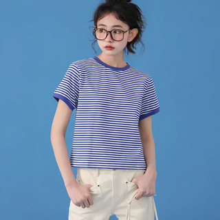 Áo thun sọc xanh trắng dành cho nữ,crop top tay ngắn dáng rộng, phù hợp dạo phố mùa hè