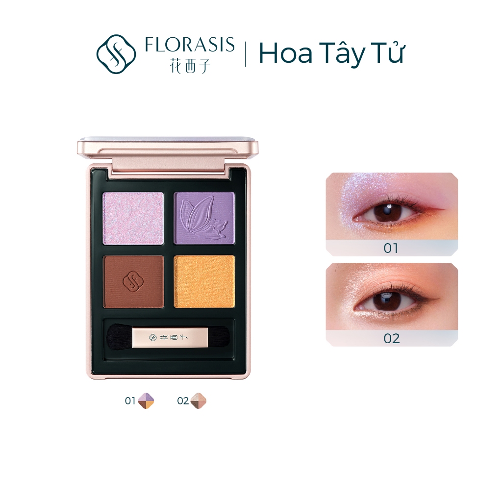 Florasis (Hoa Tây Tử) Bảng phấn mắt 4 màu Butterfly Glitter Quad – Mịn mượt, dễ tán, giữ màu lâu