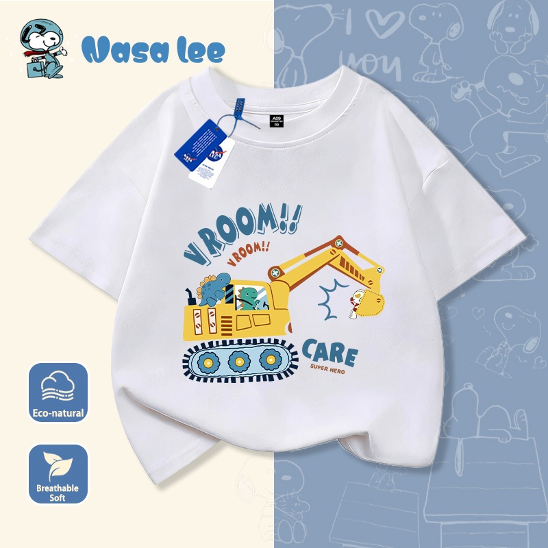 Áo thun trẻ em NASA, 100% cotton, hình ô tô hoạt hình, áo thun nam trẻ em thoải mái thoáng khí chất lượng cao.