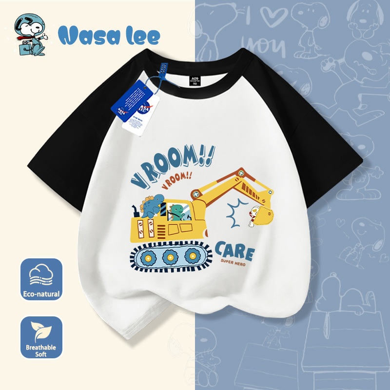 Áo thun trẻ em NASA, 100% cotton, hình ô tô hoạt hình, áo thun nam trẻ em thoải mái thoáng khí chất lượng cao.
