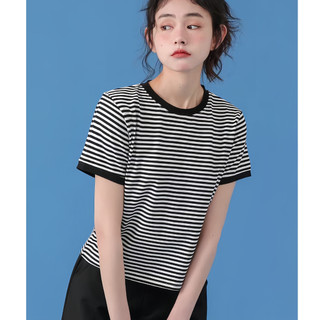 Áo thun sọc đen trắng dành cho nữ | Áo crop tay ngắn dáng rộng vừa vặn | Dạo phố thường ngày mùa hè | Lớp cơ sở giảm béo
