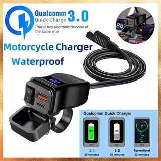 Bộ sạc xe máy PD QC3.0 Bộ sạc nhanh USB kép Bộ chuyển đổi nguồn Ổ cắm có công tắc Vôn kế kỹ thuật số chống nước Phụ kiện Moto
