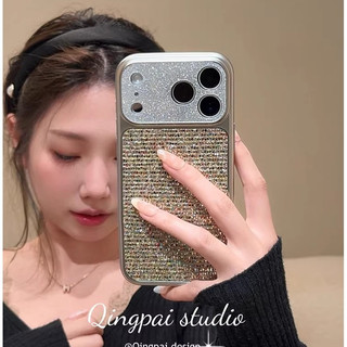 Sang Trọng Lấp Lánh Bảo Vệ Ống Kính Mạ Kẻ Sọc Sequin Vỏ Điện Thoại Cho iPhone 17Promax 17pro 14 15 16 Pro Max 13 Vỏ Di Động Nữ Chống Sốc