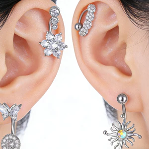 XON Khuyên Rốn Dạng Thanh Tạ Cong Bằng Thép Không Gỉ Hình Trái Tim Đính Pha Lê Gợi Cảm