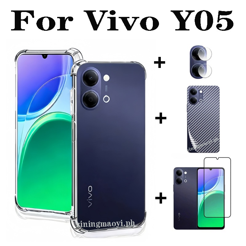 Trọn bộ 4 trong 1 cho [Vivo Y05, Y04, Y03, Y02, Y19S, Y31, Y21D, Y31D] - Ốp lưng trong suốt + Phim bảo vệ màn hình + Ống kính máy ảnh + Bảo vệ mặt sau, Bảo hiểm toàn diện tối ưu