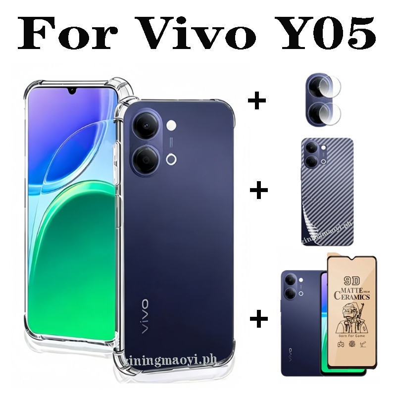 Trọn bộ 4 trong 1 cho [Vivo Y05, Y04, Y03, Y02, Y19S, Y31, Y21D, Y31D] - Ốp lưng trong suốt + Phim bảo vệ màn hình + Ống kính máy ảnh + Bảo vệ mặt sau, Bảo hiểm toàn diện tối ưu